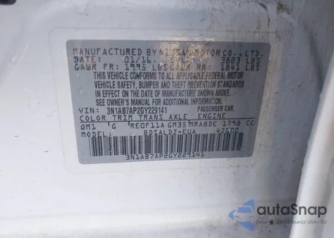 2016 Nissan Sentra Sv из США, поврежденный, VIN 3N1AB7AP2GY229141